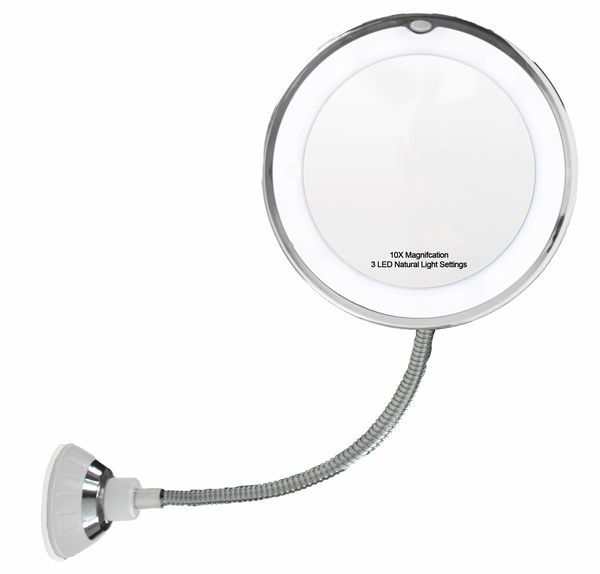 14 LED Suction Cup Makeup Mirror 6.5" 10X Mirror, Flexible 360 Degree