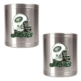 New York Jets NFL 2pc Stainless Steel Can Holder Set- Helmet Logoyork 