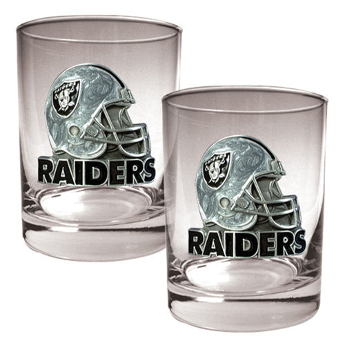 Oakland Raiders NFL 2pc Rocks Glass Set - Helmet logo