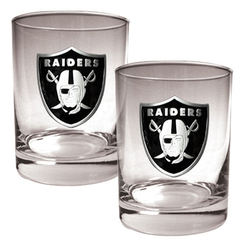 Oakland Raiders NFL 2pc Rocks Glass Set - Primary logo