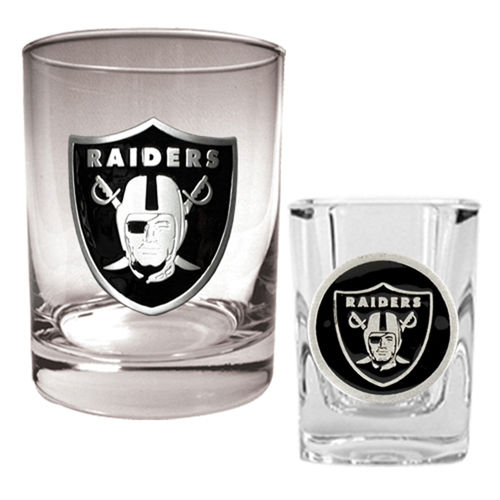 Oakland Raiders NFL Rocks Glass & Shot Glass Set - Primary logo