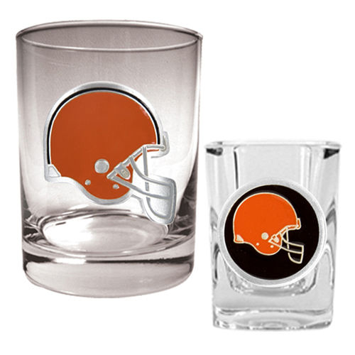 Cleveland Browns NFL Rocks Glass & Shot Glass Set - Primary logocleveland 
