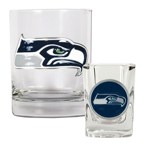 Seattle Seahawks NFL Rocks Glass & Shot Glass Set - Primary logo