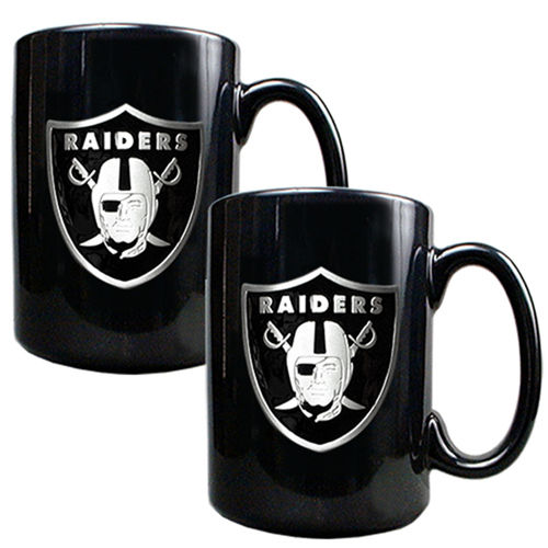 Oakland Raiders NFL 2pc Black Ceramic Mug Set - Primary Logo