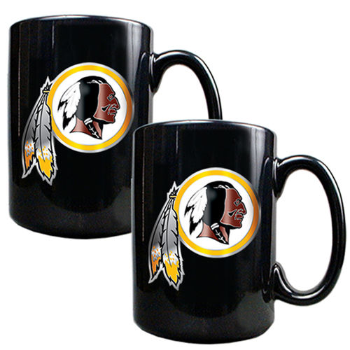 Washington Redskins NFL 2pc Black Ceramic Mug Set - Primary Logo