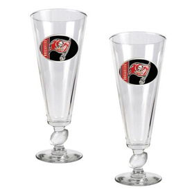 Tampa Bay Buccaneers NFL 2pc Pilsner Glass Set with Football on stem - Oval Logotampa 