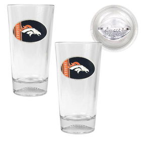 Denver Broncos NFL 2pc Pint Ale Glass Set with Football Bottom - Oval Logodenver 
