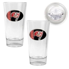 Tampa Bay Buccaneers NFL 2pc Pint Ale Glass Set with Football Bottom - Oval Logotampa 