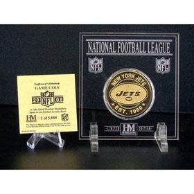 New York Jets 24KT Gold - 2008 Official NFL Game Coin in Archival Etched Acrylicyork 